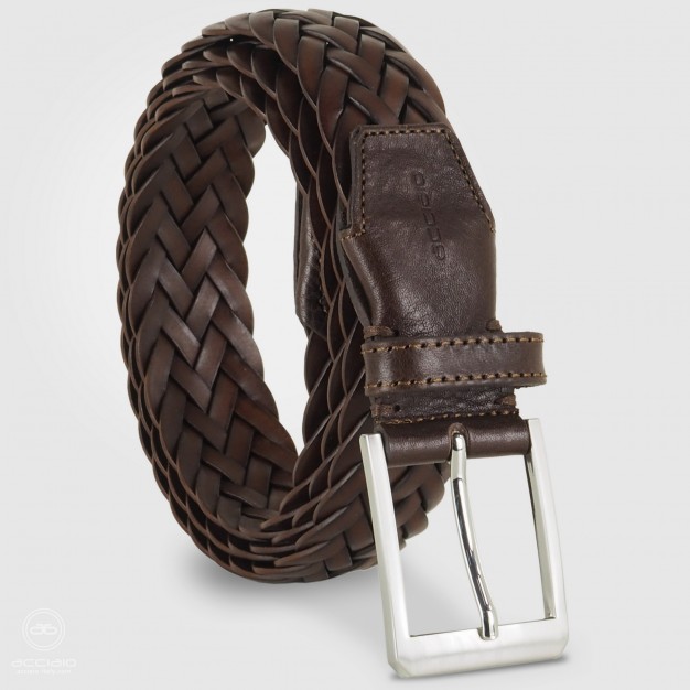 Braided belt in leather Brown
