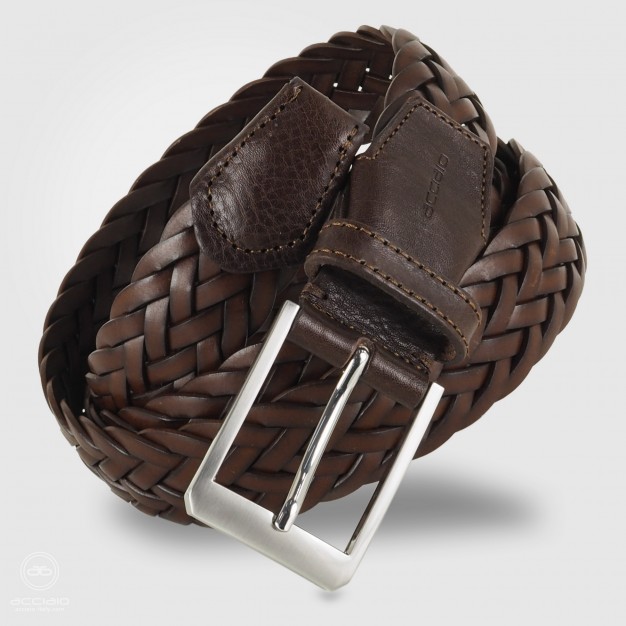 Braided belt in leather Brown