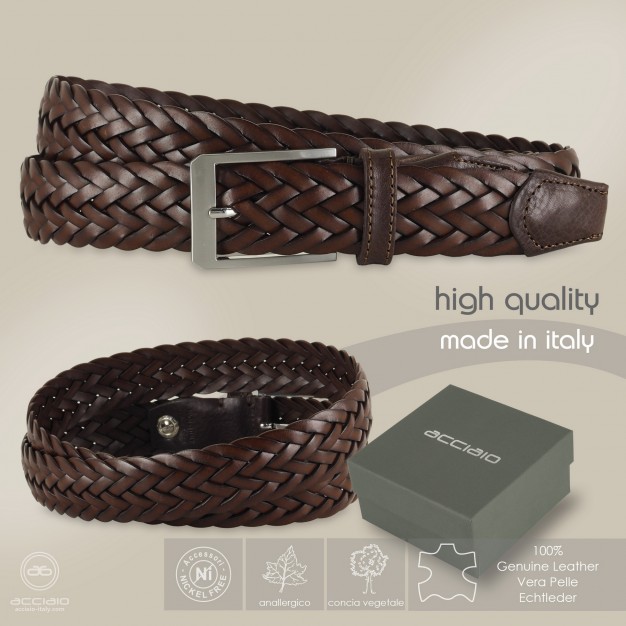 Braided belt in leather Brown