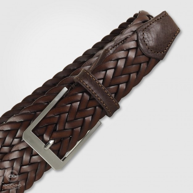 Braided belt in leather Brown