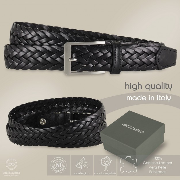 Braided belt in leather Black Braided belt in leather Black