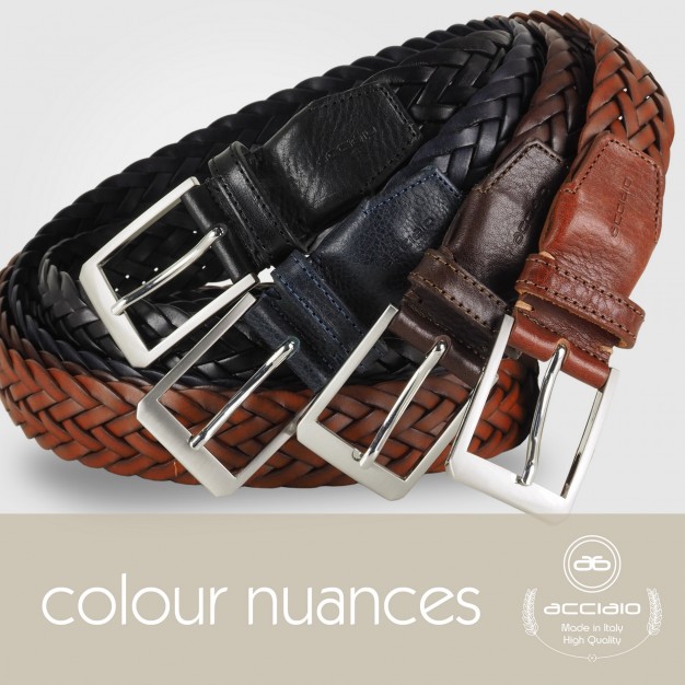 Braided belt in leather Brown