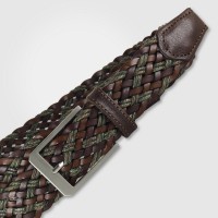 Braided belt in leather Brown and rope Green