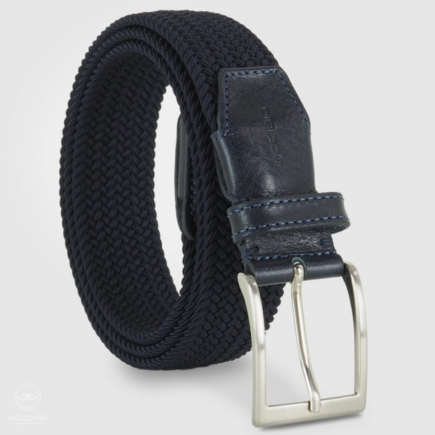 Cintura intrecciata elastica Blu da uomo, fibbia satinata Cintura intrecciata elastica Blu da uomo, fibbia satinata