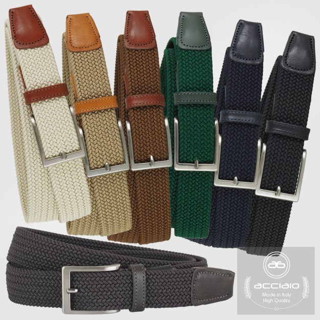 Cintura intrecciata elastica Taupe da uomo, fibbia satinata Cintura intrecciata elastica Taupe da uomo, fibbia satinata