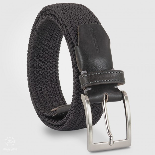 Cintura intrecciata elastica Grigio da uomo, fibbia satinata Cintura intrecciata elastica Grigio da uomo, fibbia satinata