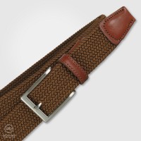 Cintura intrecciata elastica Marrone da uomo, fibbia satinata Cintura intrecciata elastica Marrone da uomo, fibbia satinata