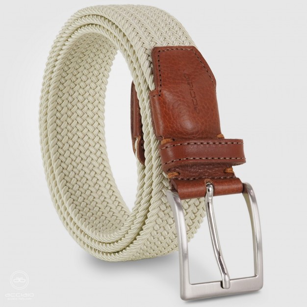Cintura intrecciata elastica Bianco da uomo, fibbia satinata Cintura intrecciata elastica Bianco da uomo, fibbia satinata