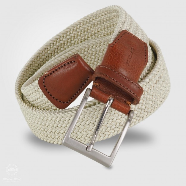 Cintura intrecciata elastica Bianco da uomo, fibbia satinata Cintura intrecciata elastica Bianco da uomo, fibbia satinata