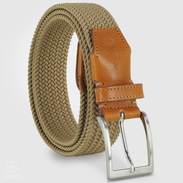 Cintura intrecciata elastica Taupe da uomo, fibbia satinata Cintura intrecciata elastica Taupe da uomo, fibbia satinata