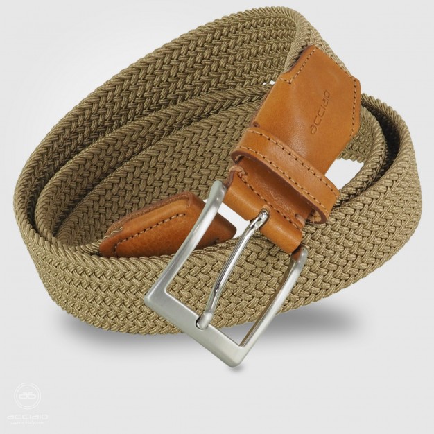 Cintura intrecciata elastica Taupe da uomo, fibbia satinata Cintura intrecciata elastica Taupe da uomo, fibbia satinata