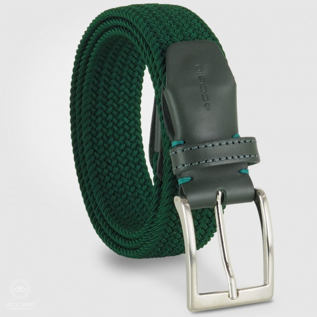 Braided stretch men's Green belt, brushed buckle Braided stretch men's Green belt, brushed buckle