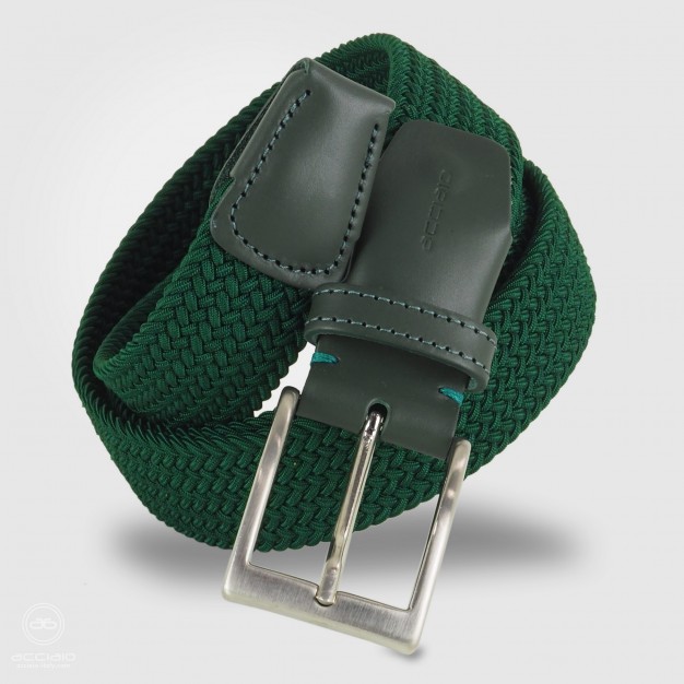 Braided stretch men's Green belt, brushed buckle Braided stretch men's Green belt, brushed buckle