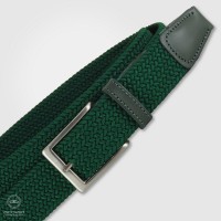 Cintura intrecciata elastica Verde da uomo, fibbia satinata Cintura intrecciata elastica Verde da uomo, fibbia satinata