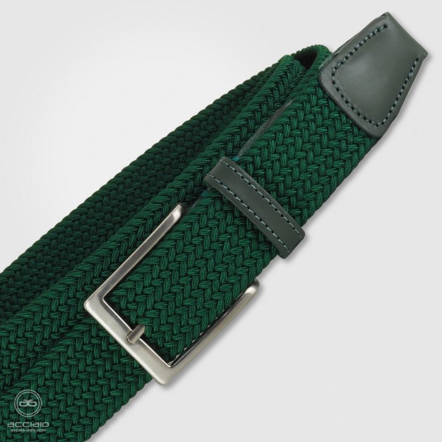 Braided stretch men's Green belt, brushed buckle Braided stretch men's Green belt, brushed buckle