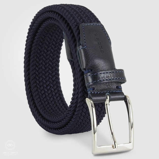 Cintura intrecciata Blu elastica, inserti cuoio Blu Cintura intrecciata Blu elastica, inserti cuoio Blu