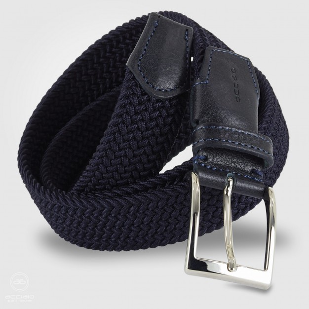 Cintura intrecciata Blu elastica, inserti cuoio Blu Cintura intrecciata Blu elastica, inserti cuoio Blu