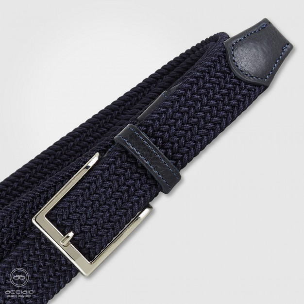 Cintura intrecciata Blu elastica, inserti cuoio Blu Cintura intrecciata Blu elastica, inserti cuoio Blu