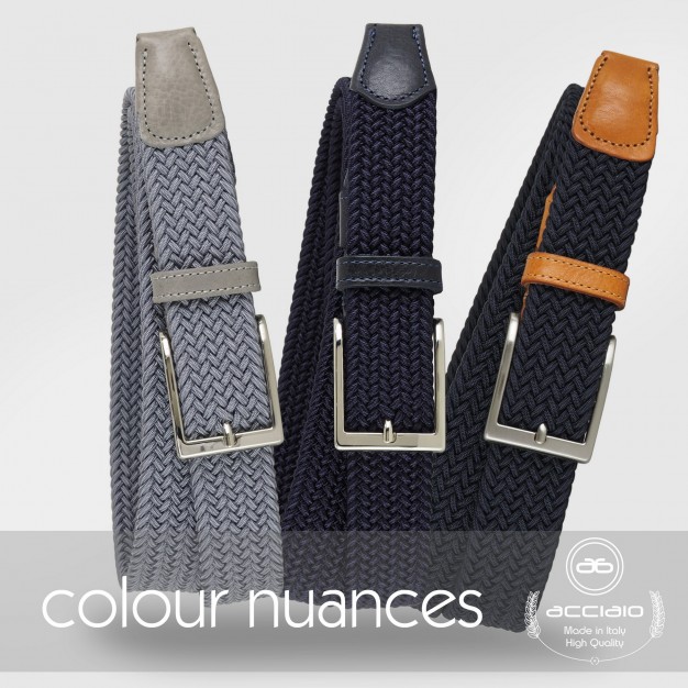 Cintura intrecciata Blu elastica, inserti cuoio Blu Cintura intrecciata Blu elastica, inserti cuoio Blu