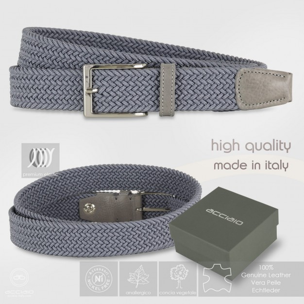 Cintura intrecciata Grigio elastica, inserti cuoio Grigio Cintura intrecciata Grigio elastica, inserti cuoio Grigio