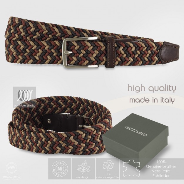Cintura intrecciata elastica multicolore Marrone