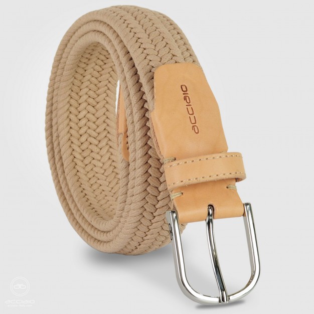 Cintura uomo intrecciata elastica Cuoio Nature