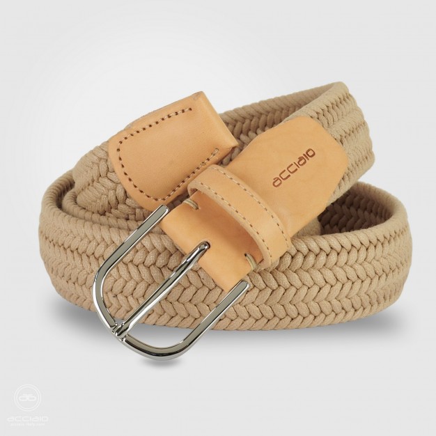 Cintura uomo intrecciata elastica Cuoio Nature
