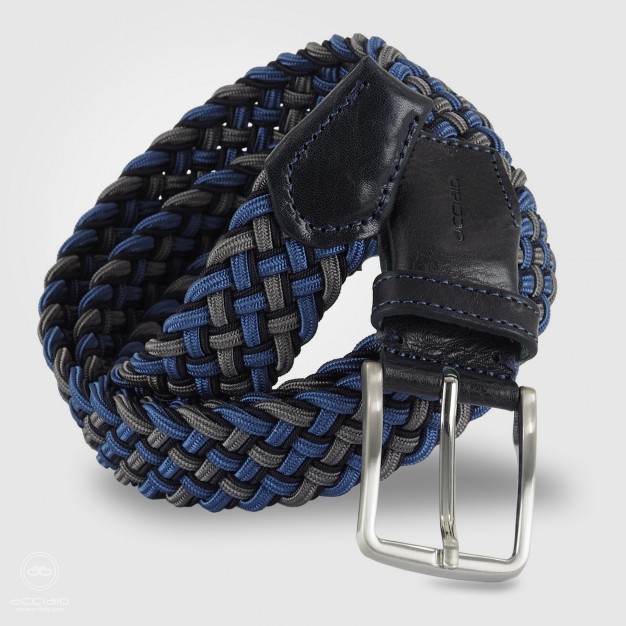 Cintura intrecciata elastica multicolore Blu/Grigio Cintura intrecciata elastica multicolore Blu/Grigio
