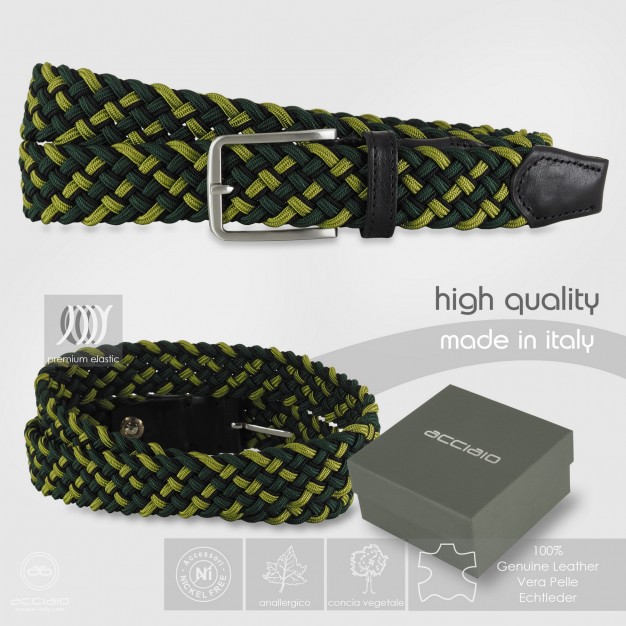 Braided stretch Belt elastic multicolor Green/Black for men Braided stretch Belt elastic multicolor Green/Black for men