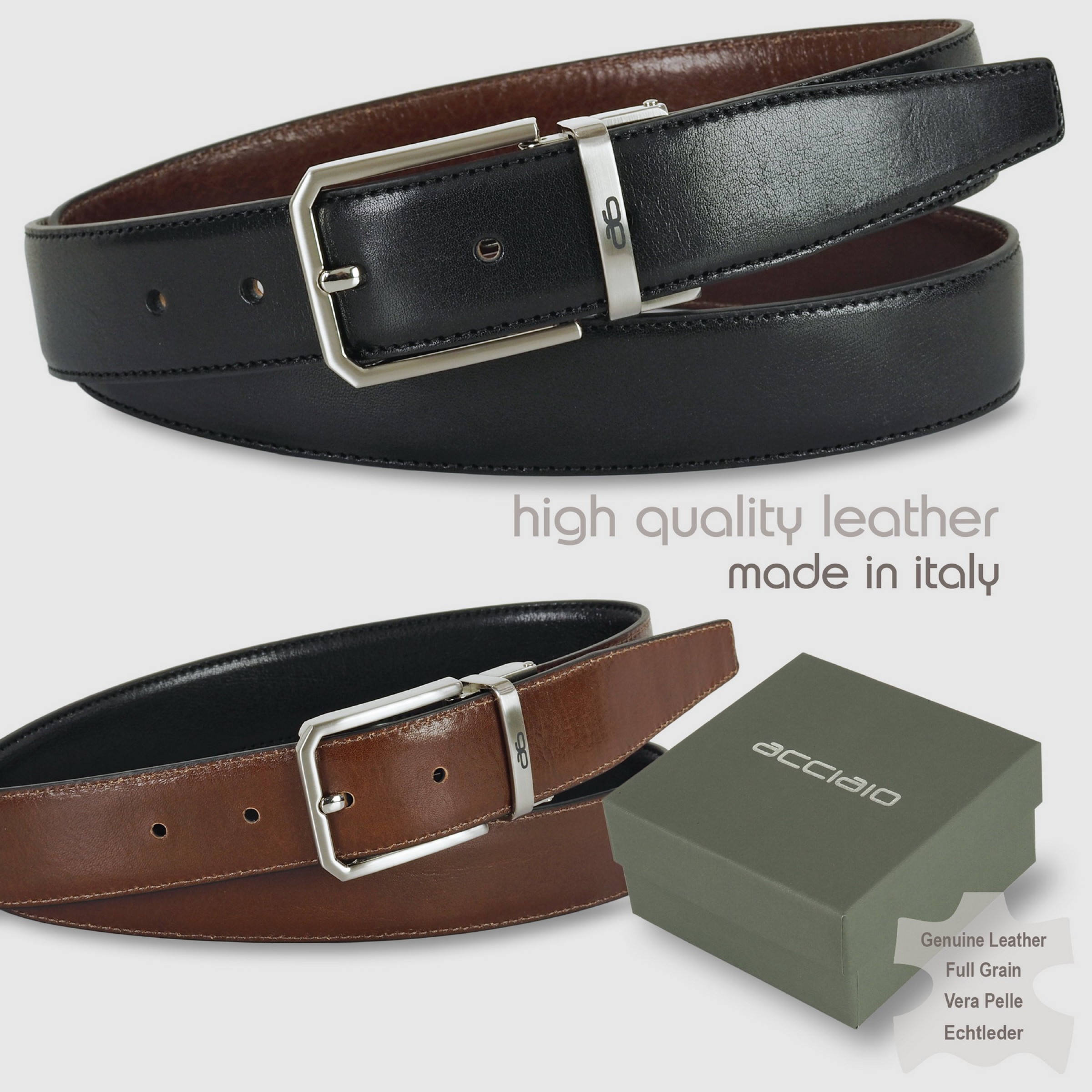 Levi's Cintura Reversibile Uomo - Larga 4,1 Cm, Fibbia Finish Canna Di Fucile, Cuciture Doppie, Taglie Dalla 2X Alla 3X