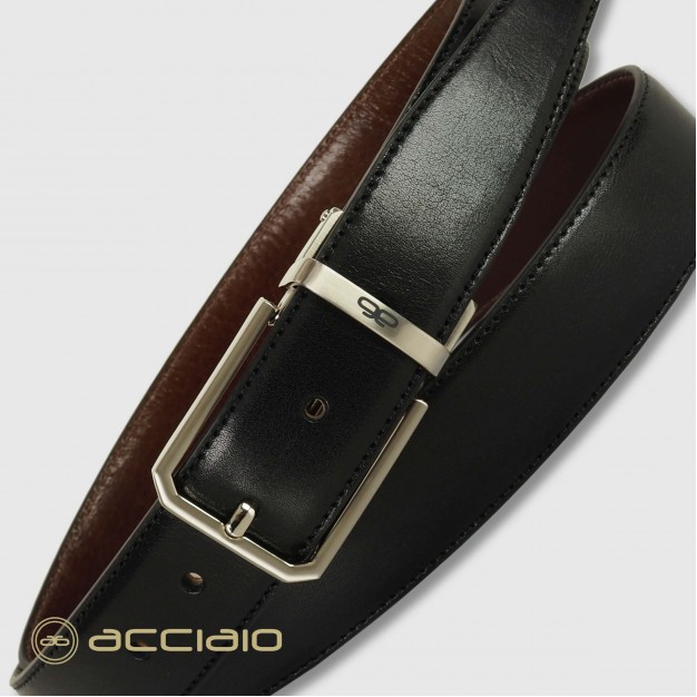 Men's belt double-face leather Black/Chestnut