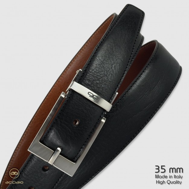 Reversible men's belt double face Black/Cognac