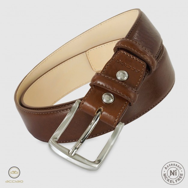 Men's classic belt Jade in Italian leather Cognac