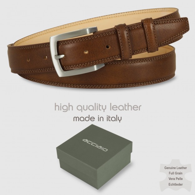 Men's belt Amber in Italian leather Chestnut/Brown