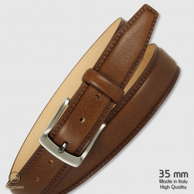 Men's belt Quarz in Italian leather Chestnut/Brown