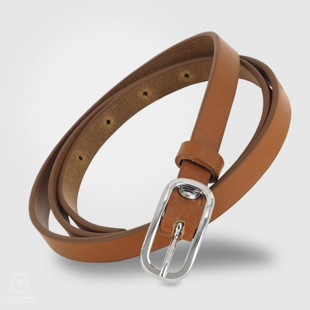 Cintura moda sottile da donna in pelle Cognac fibbia Jolie Cintura moda sottile da donna in pelle Cognac fibbia Jolie