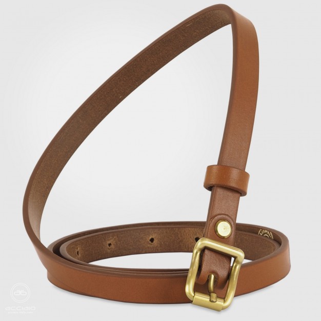 Cintura moda sottile da donna in pelle Cognac fibbia Carré
