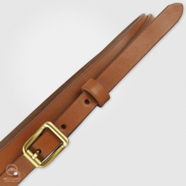 Cintura moda sottile da donna in pelle Cognac fibbia Carré