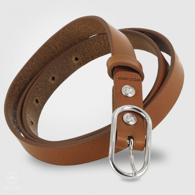 Cintura moda sottile da donna in pelle Cognac fibbia Jolie Cintura moda sottile da donna in pelle Cognac fibbia Jolie