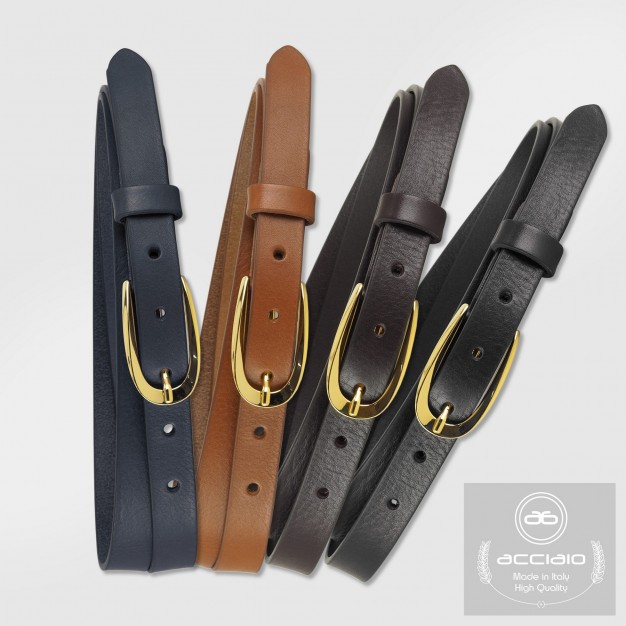 Cintura moda sottile da donna in pelle Cognac fibbia Daisy
