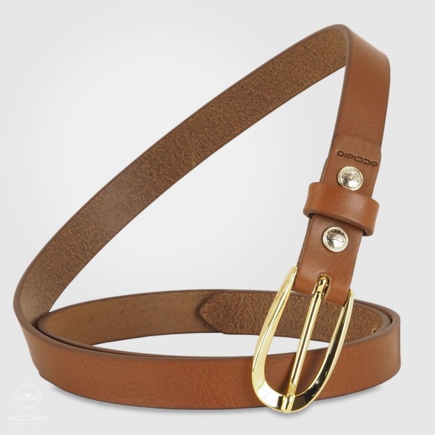 Cintura moda sottile da donna in pelle Cognac fibbia Daisy