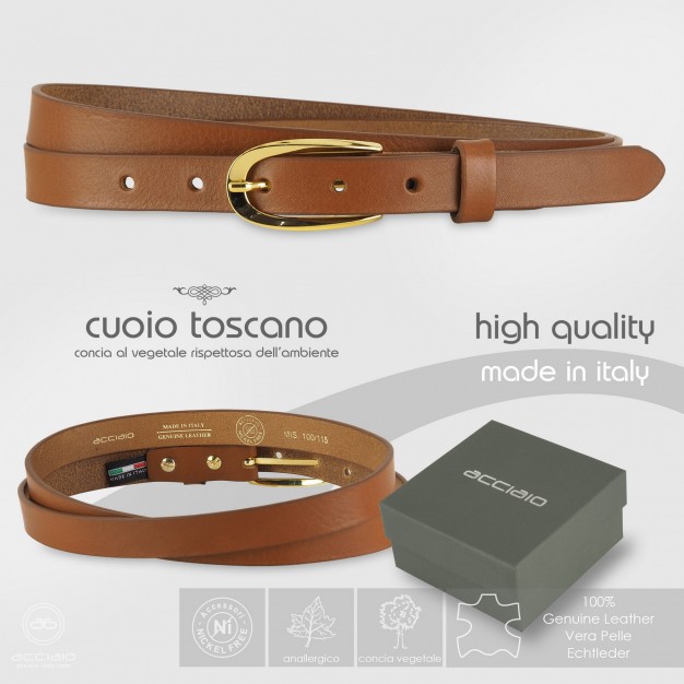 Cintura moda sottile da donna in pelle Cognac fibbia Daisy