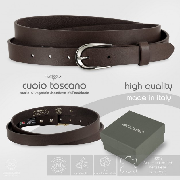 Thin woman's belt silver buckle leather Brown Thin woman's belt silver buckle leather Brown
