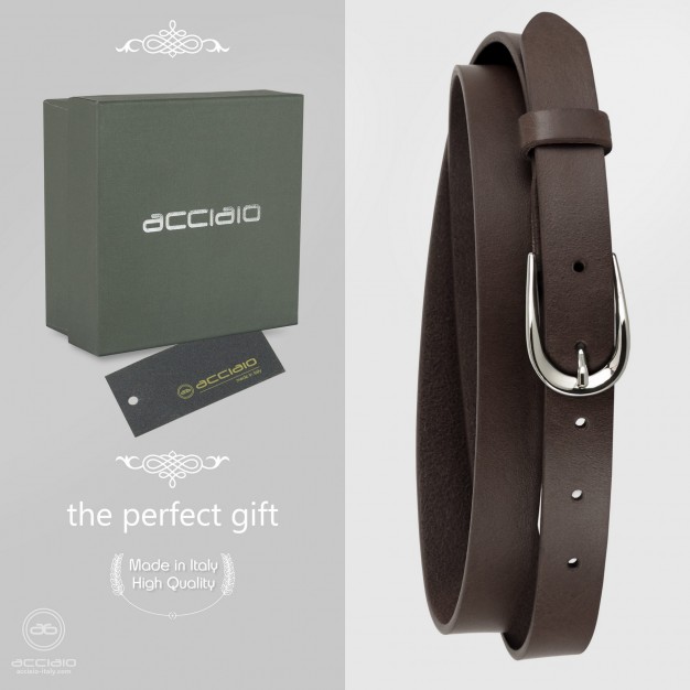 Thin woman's belt silver buckle leather Brown Thin woman's belt silver buckle leather Brown