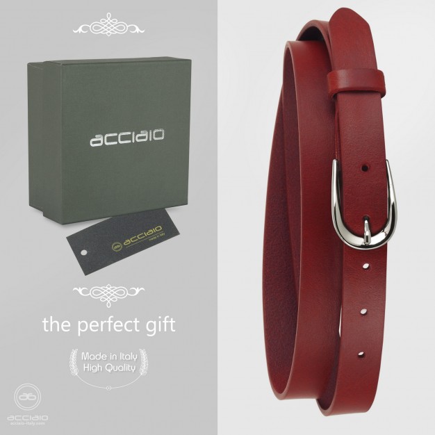 Cintura donna sottile in pelle fibbia argento cuoio Rosso Cintura donna sottile in pelle fibbia argento cuoio Rosso