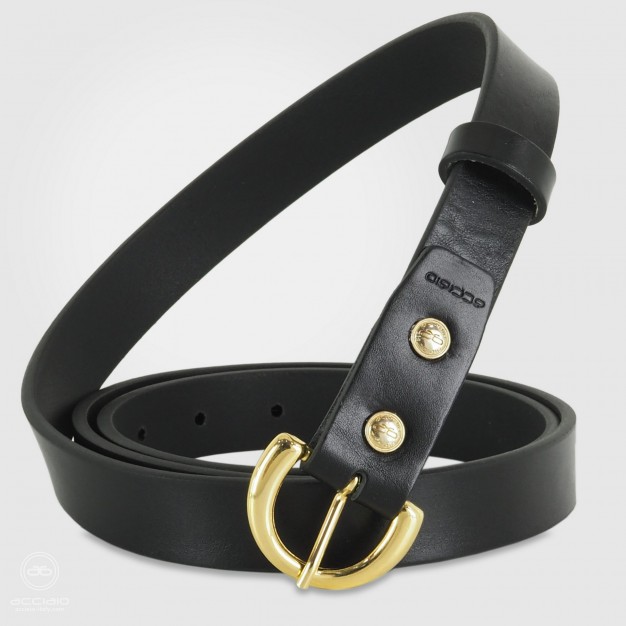 Cintura donna sottile in cuoio Nero fibbia oro Cintura donna sottile in cuoio Nero fibbia oro
