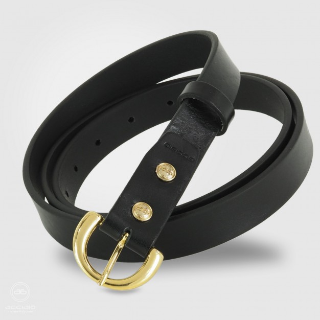 Cintura donna sottile in cuoio Nero fibbia oro Cintura donna sottile in cuoio Nero fibbia oro