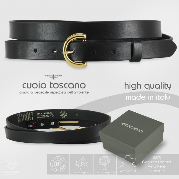 Cintura donna sottile in cuoio Nero fibbia oro Cintura donna sottile in cuoio Nero fibbia oro