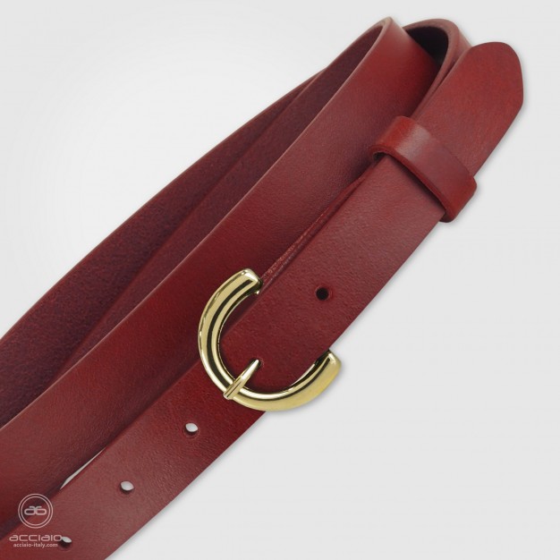 Cintura donna sottile in cuoio Rosso fibbia oro Cintura donna sottile in cuoio Rosso fibbia oro