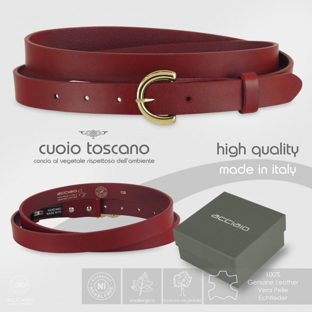 Cintura donna sottile in cuoio Rosso fibbia oro Cintura donna sottile in cuoio Rosso fibbia oro